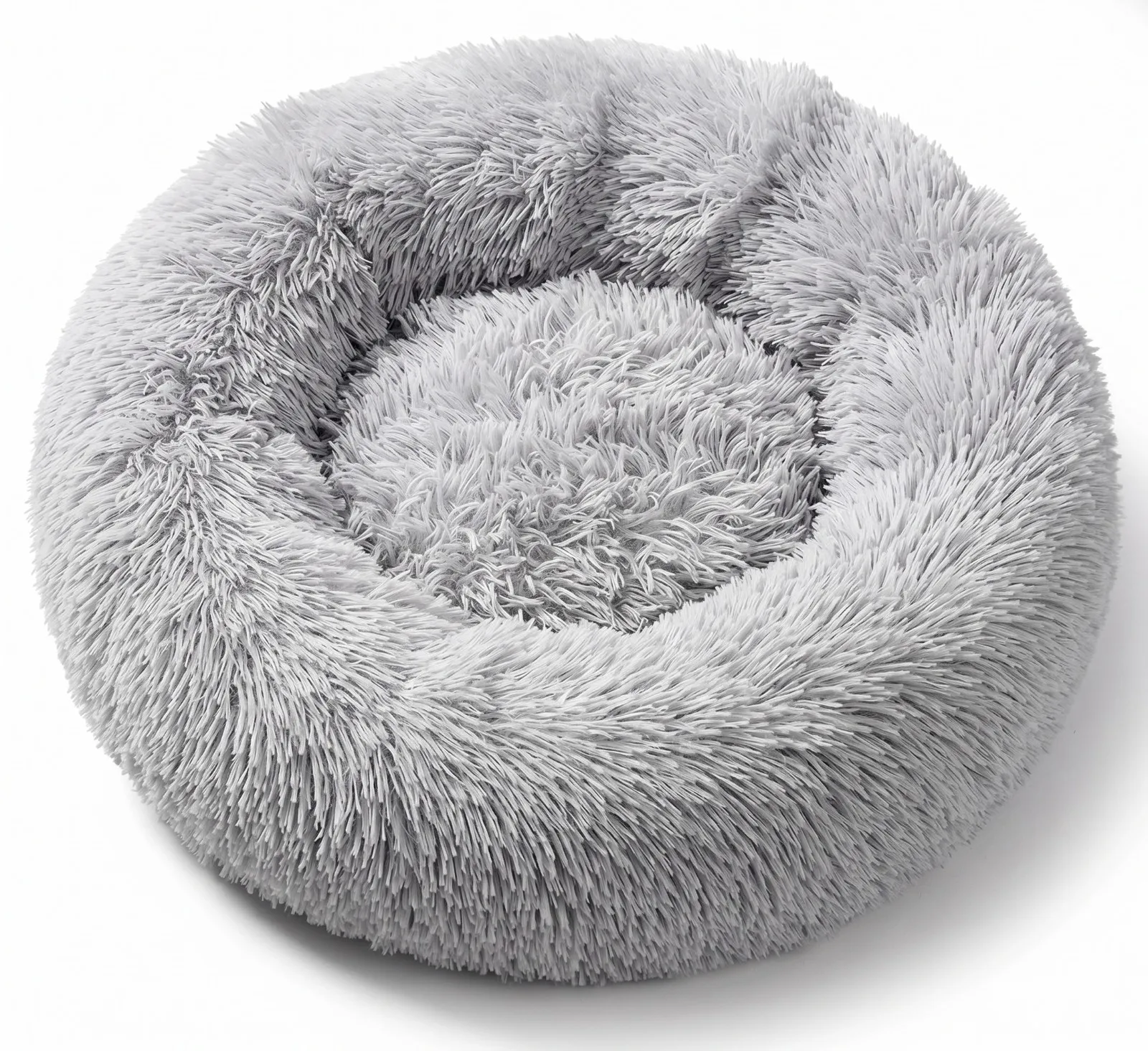 Petwag Premium Deep Sleep Support Calming Pet Bed - Ultra Soft Plush Donut Cuddler for Cats & Small Dogs | Fluffy Grey Bed for Anxiety Relief, Washable (60x60cm)