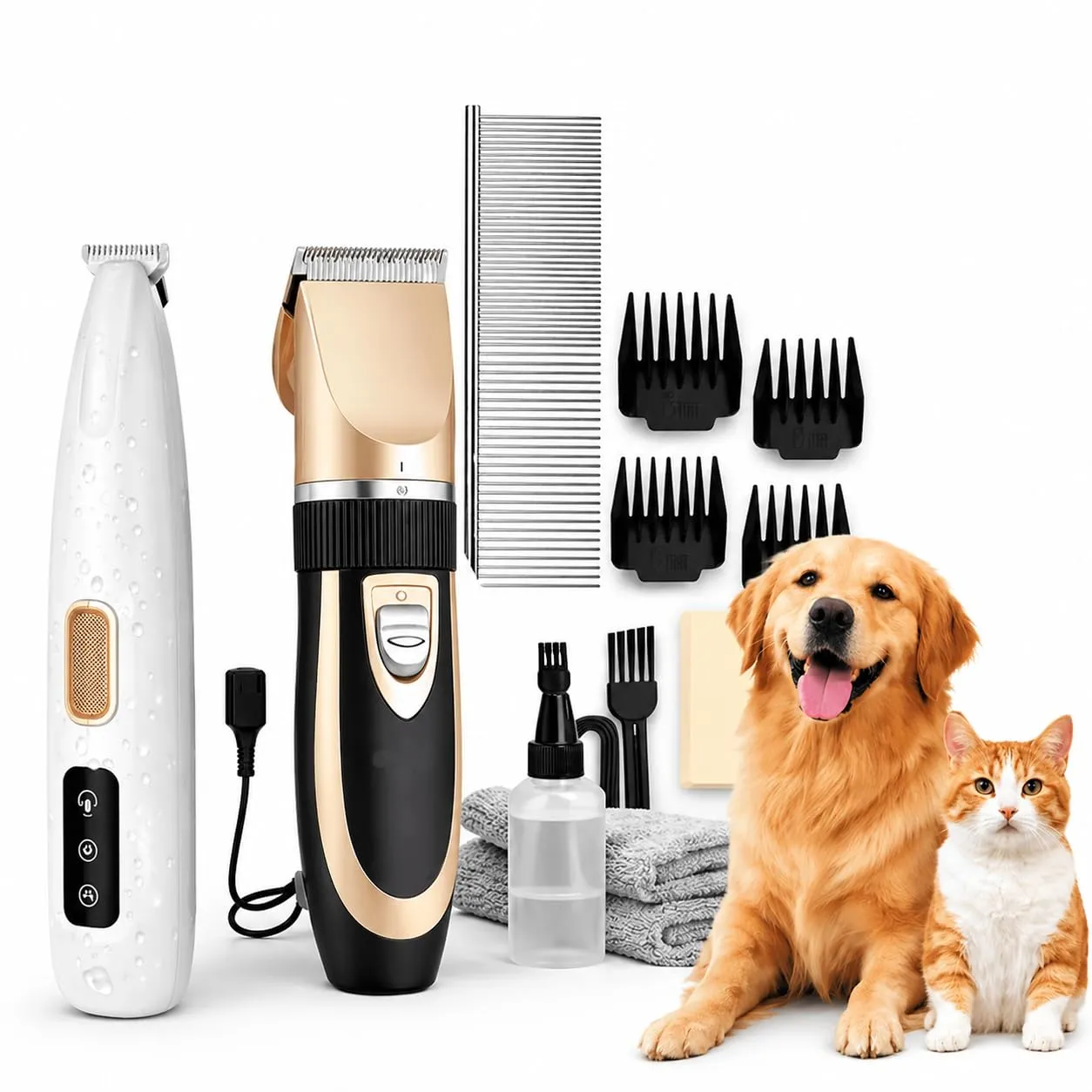 Pawzo 2-in-1 Pet Grooming Combo Kit – Dog Paw Trimmer & Professional Hair Clipper Set for Dogs & Cats | Low Noise Rechargeable Grooming Kit